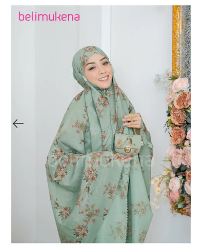 BELIMUKENA PREMIUM - (FREE SAJADAH) Mukena Mini Parasut Premium Korea 2in1 Daily Laser Cut Motif Sakura warna green tea